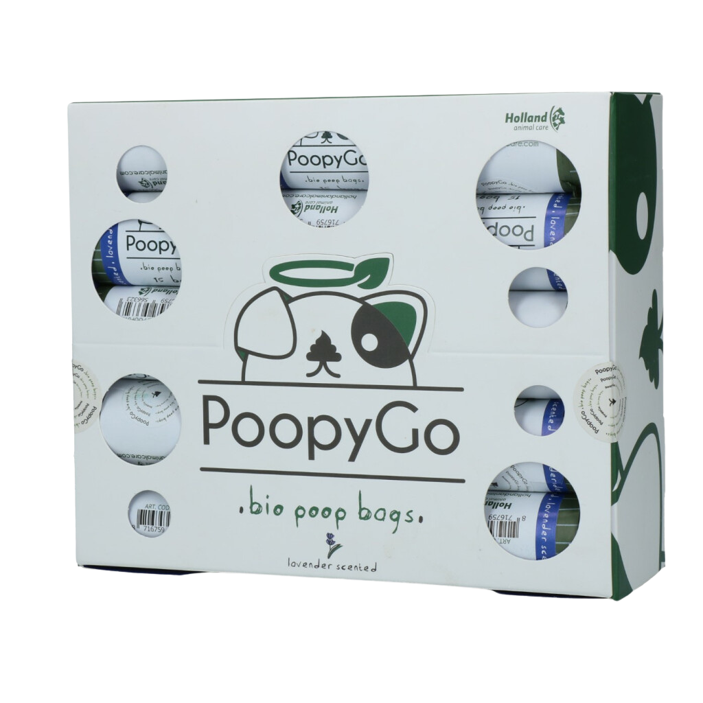 Sac à Kaka 💩 PoopyGo Bio-Dégradable 🌿 Senteur Lavande - 30 rouleaux de 15 sachets