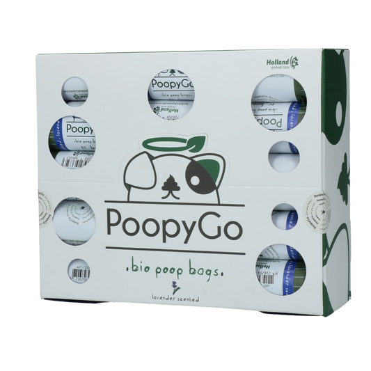 Sac à Kaka 💩 PoopyGo Bio-Dégradable 🌿 Senteur Lavande - 30 rouleaux de 15 sachets