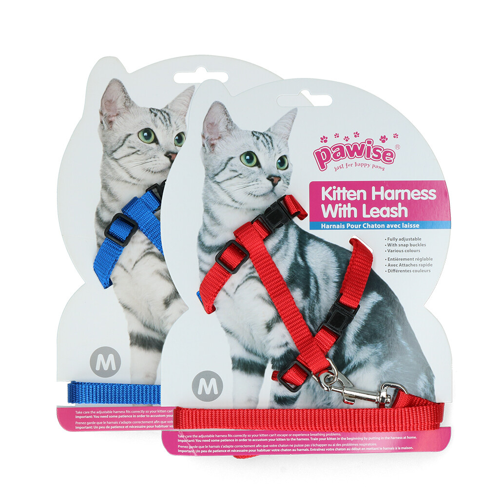 Harnais avec laisse pour Chat & Chaton – Liberté et sécurité en balade – Rouge ou Bleu