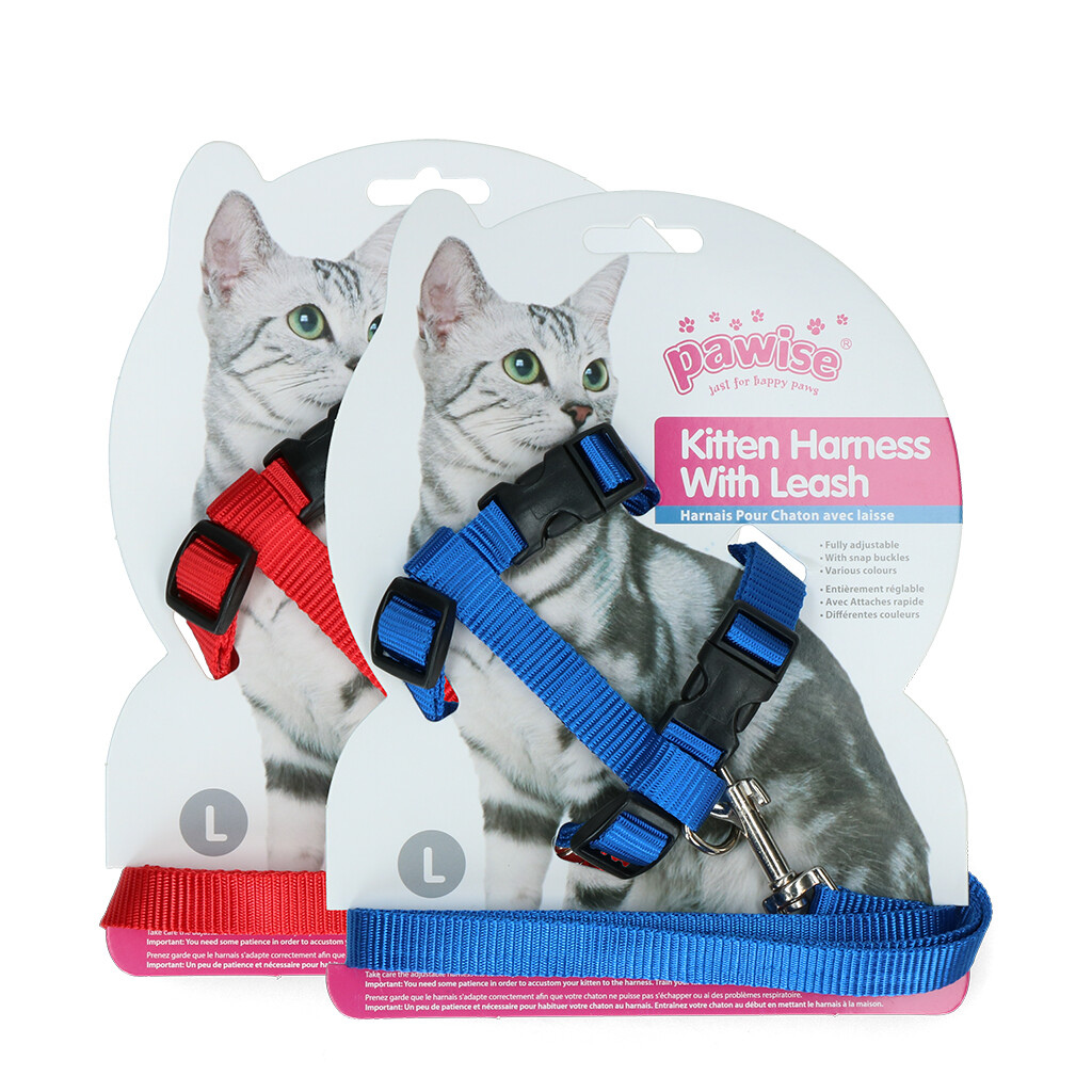 Harnais avec laisse pour Chat & Chaton – Liberté et sécurité en balade – Rouge ou Bleu