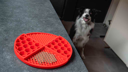 Tapis de Léchage Cercle en Nid d'Abeille & Douce Collines pour Chat et Chien - Rouge
