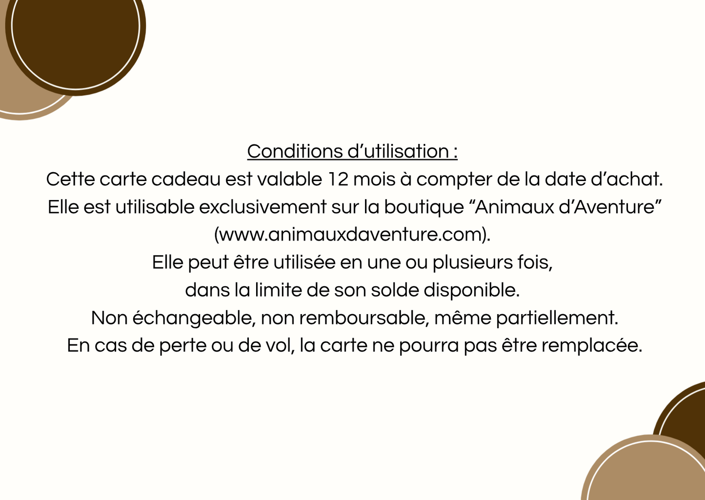 Les Cartes Cadeaux Animaux d'Aventure