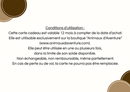 Les Cartes Cadeaux Animaux d'Aventure