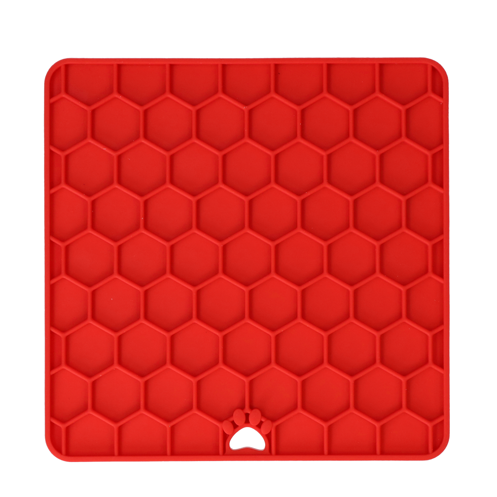 Tapis de Léchage Nid d'Abeille pour Chien & Chat - Rouge