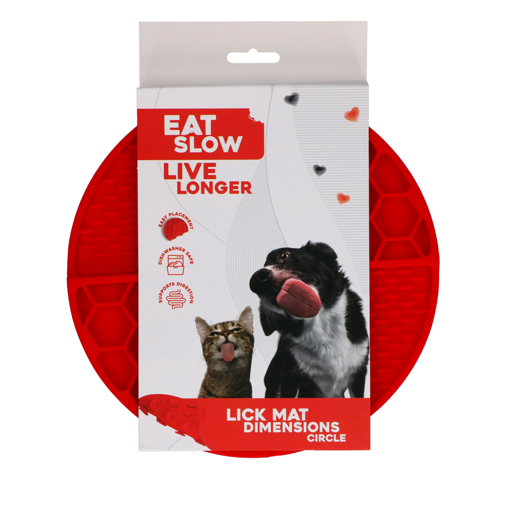 Tapis de Léchage Cercle en Nid d'Abeille & Douce Collines pour Chat et Chien - Rouge