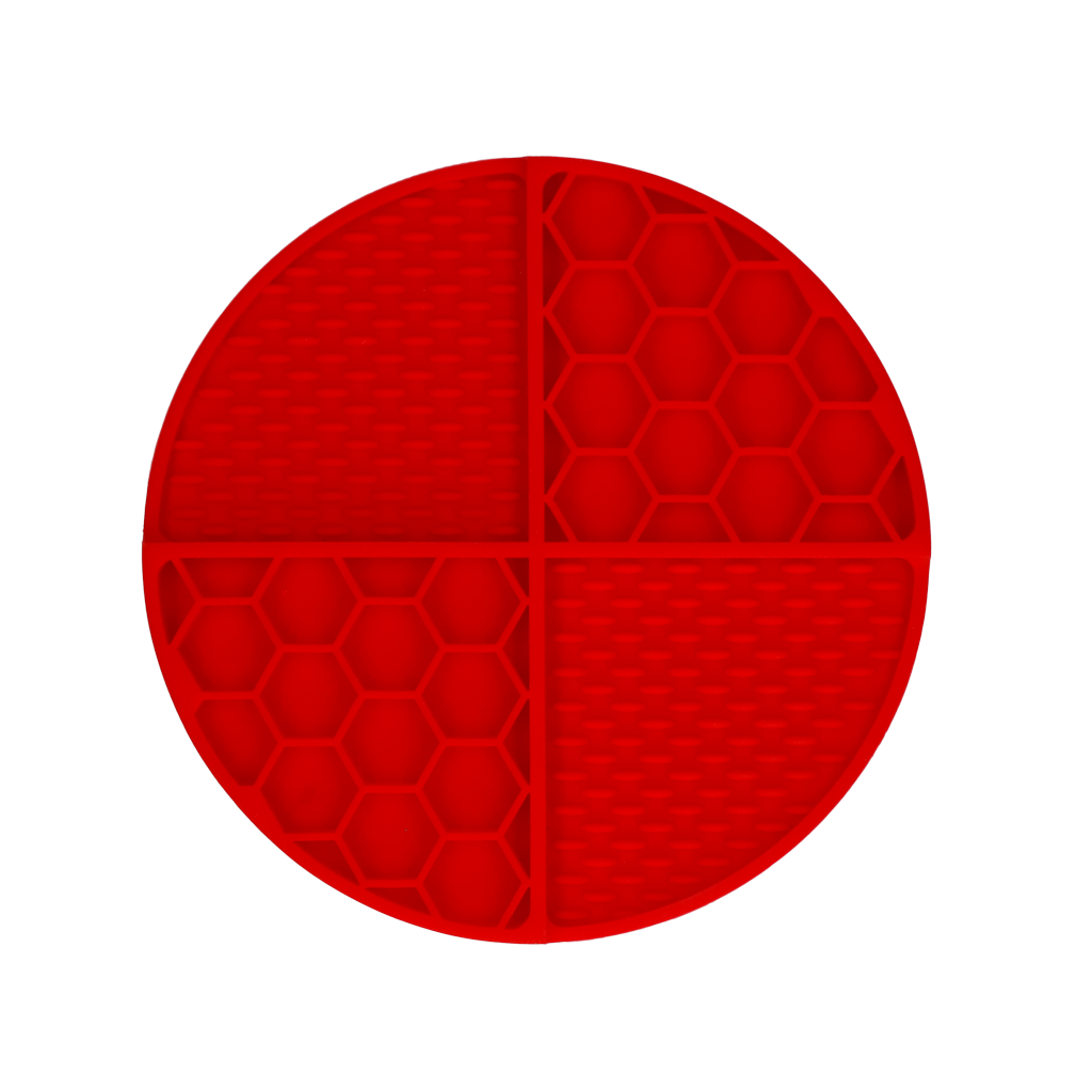Tapis de Léchage Cercle en Nid d'Abeille & Douce Collines pour Chat et Chien - Rouge
