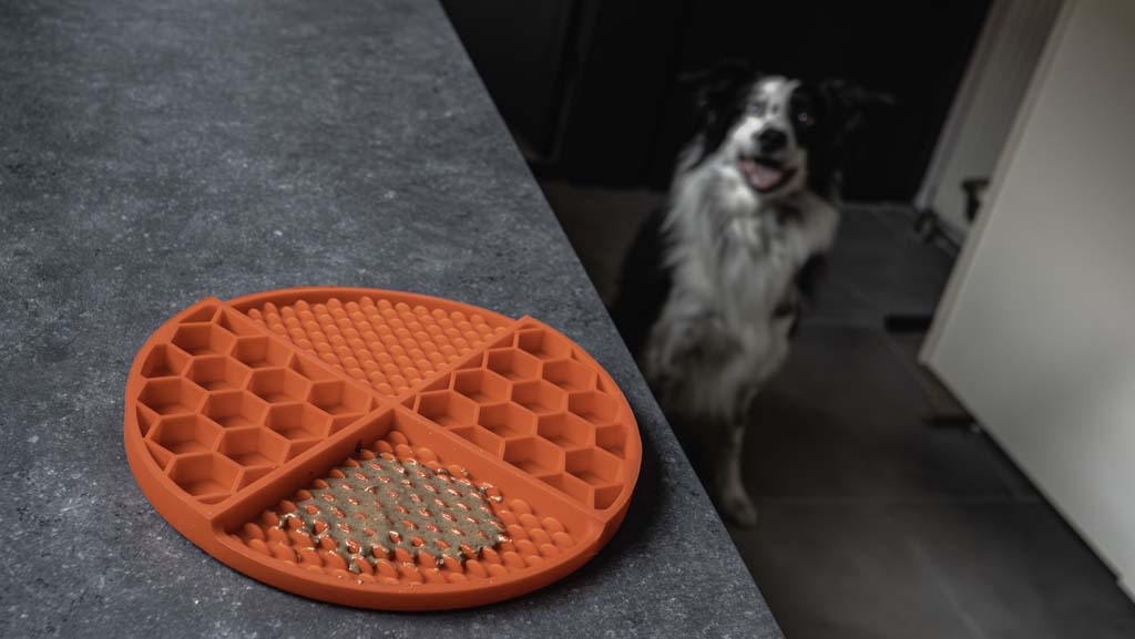 Tapis de Léchage Cercle en Nid d'Abeille & Douce Collines pour Chat et Chien - Rouge